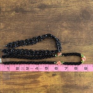 Black Beaded Necklace with Floral Accents